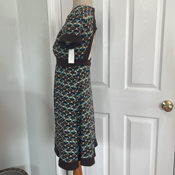 Vintage Wet Seal dress cut out back geometric pattern brown turquoise size L - Picture 7 of 10